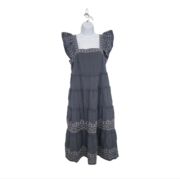 Knox Rose Womens Ruffle Short Sleeve Embroidered Tiered A-Line Dress Size Small. - Picture 2 of 10
